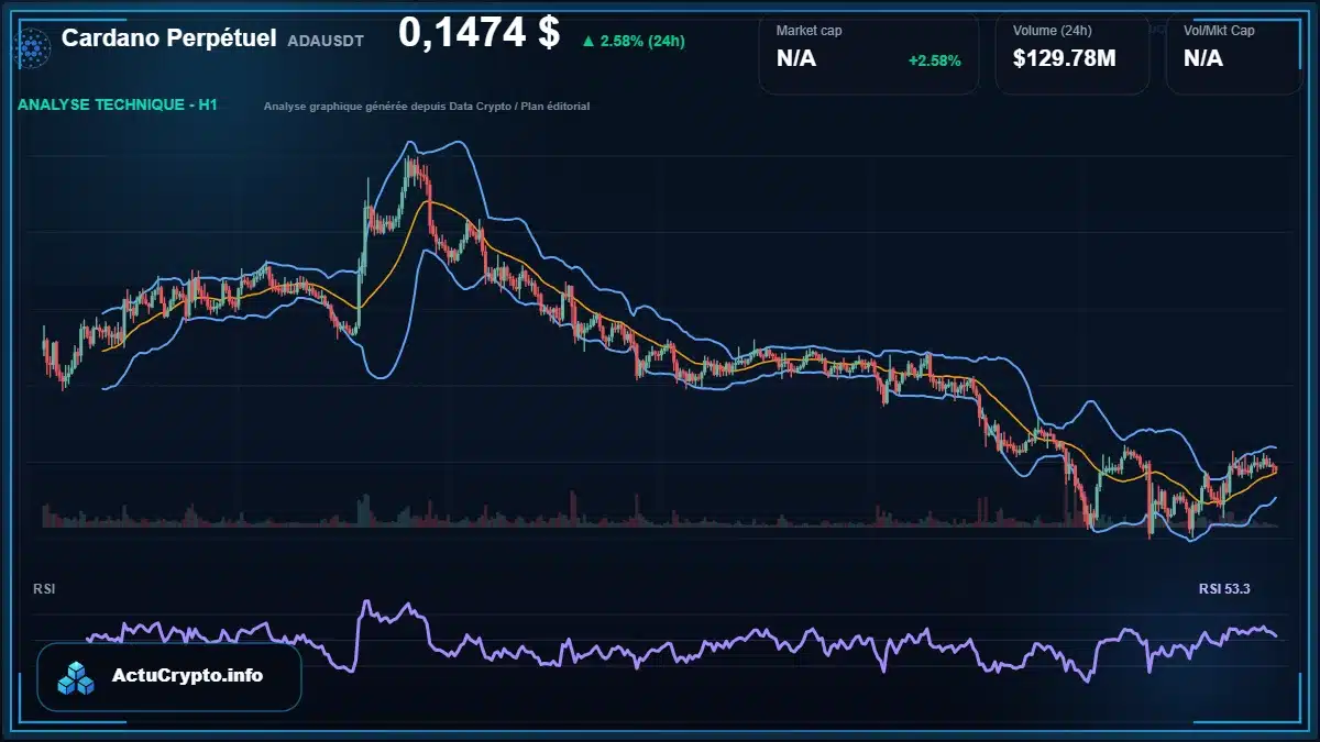 Graphique du cours Cardano Perpétuel à 0.15 $ Analyse technique du cours de Cardano Perpétuel de cardano à 0.15 $ aujourd'hui