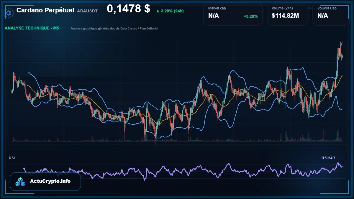 Graphique du cours Cardano Perpétuel à 0.15 $ Analyse technique du cours de Cardano Perpétuel de cardano à 0.15 $ aujourd'hui