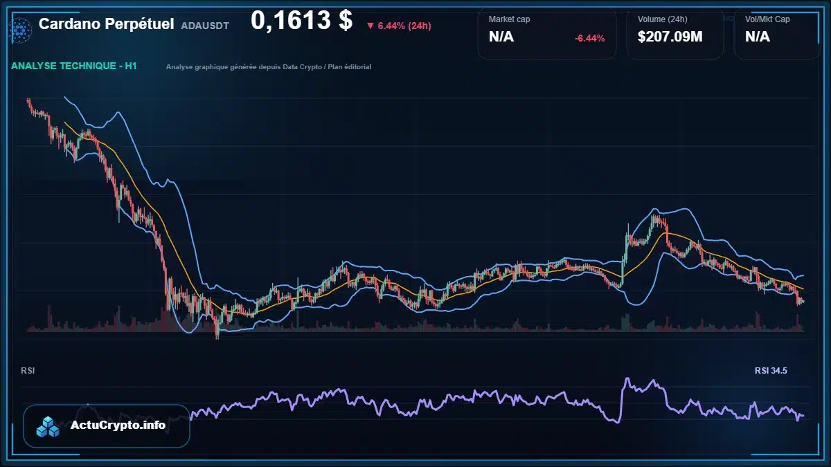 Graphique du cours Cardano Perpétuel à 0.16 $ Analyse technique du cours de Cardano Perpétuel de cardano à 0.16 $ aujourd'hui