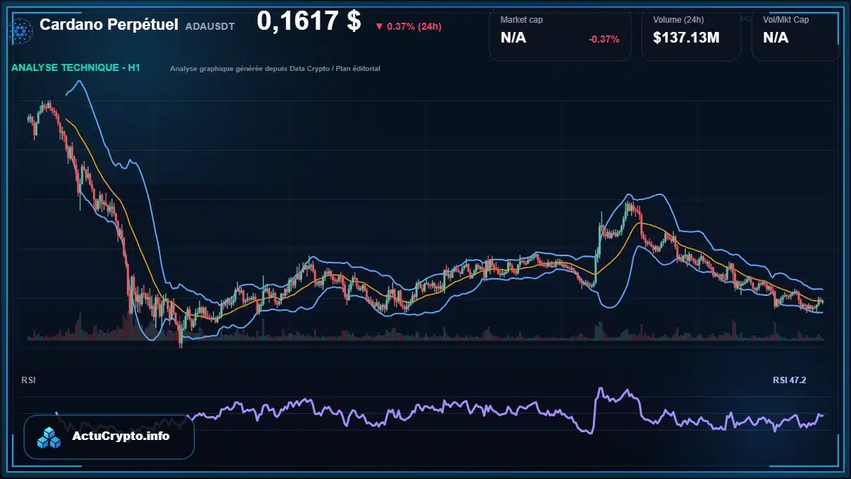 Graphique du cours Cardano Perpétuel à 0.16 $ Analyse technique du cours de Cardano Perpétuel de cardano à 0.16 $ aujourd'hui