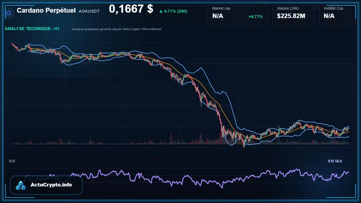 Graphique du cours Cardano Perpétuel à 0.17 $ Analyse technique du cours de Cardano Perpétuel de cardano à 0.17 $ aujourd'hui
