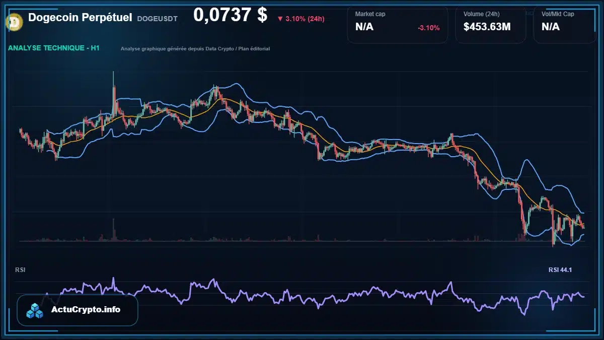 Graphique du cours Dogecoin Perpétuel à 0.07 $ Analyse technique du cours de Dogecoin Perpétuel de dogecoin à 0.07 $ aujourd'hui