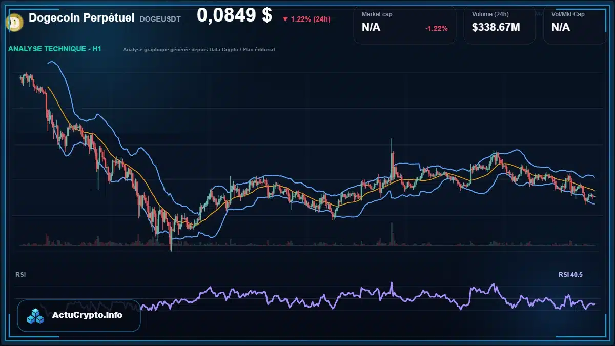 Graphique du cours Dogecoin Perpétuel à 0.08 $ Analyse technique du cours de Dogecoin Perpétuel de dogecoin à 0.08 $ aujourd'hui