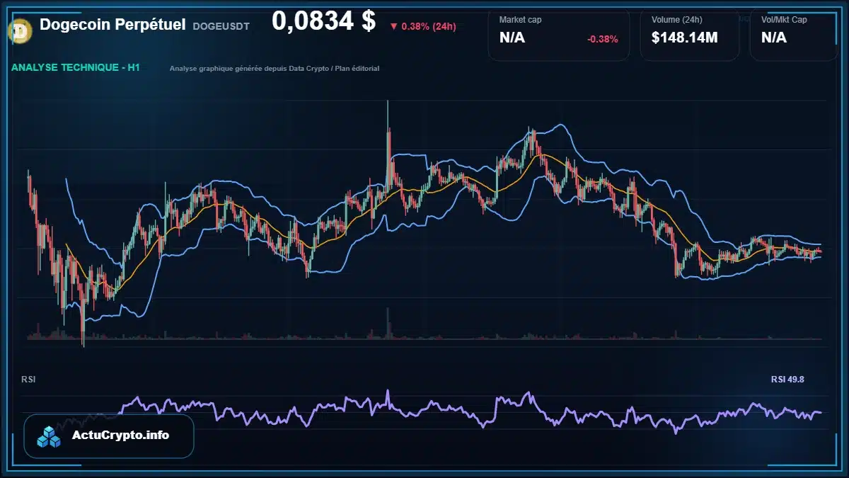 Graphique du cours Dogecoin Perpétuel à 0.08 $ Analyse technique du cours de Dogecoin Perpétuel de dogecoin à 0.08 $ aujourd'hui
