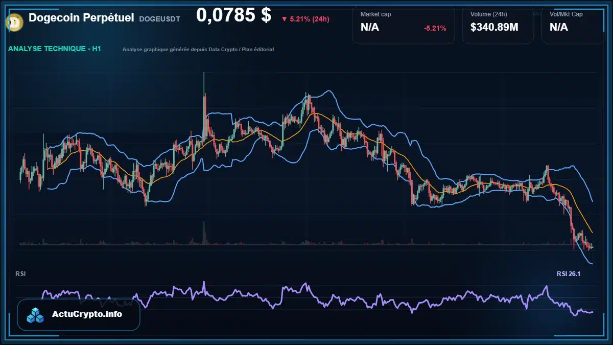 Graphique du cours Dogecoin Perpétuel à 0.08 $ Analyse technique du cours de Dogecoin Perpétuel de dogecoin à 0.08 $ aujourd'hui