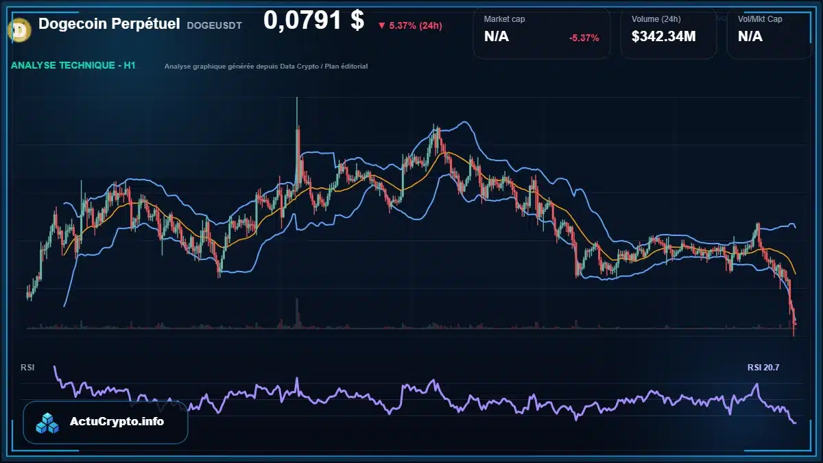 Graphique du cours Dogecoin Perpétuel à 0.08 $ Analyse technique du cours de Dogecoin Perpétuel de dogecoin à 0.08 $ aujourd'hui