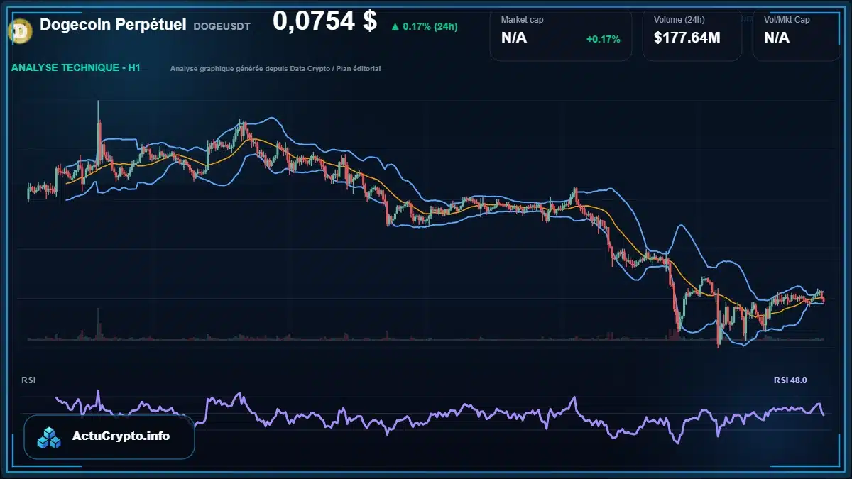 Graphique du cours Dogecoin Perpétuel à 0.08 $ Analyse technique du cours de Dogecoin Perpétuel de dogecoin à 0.08 $ aujourd'hui