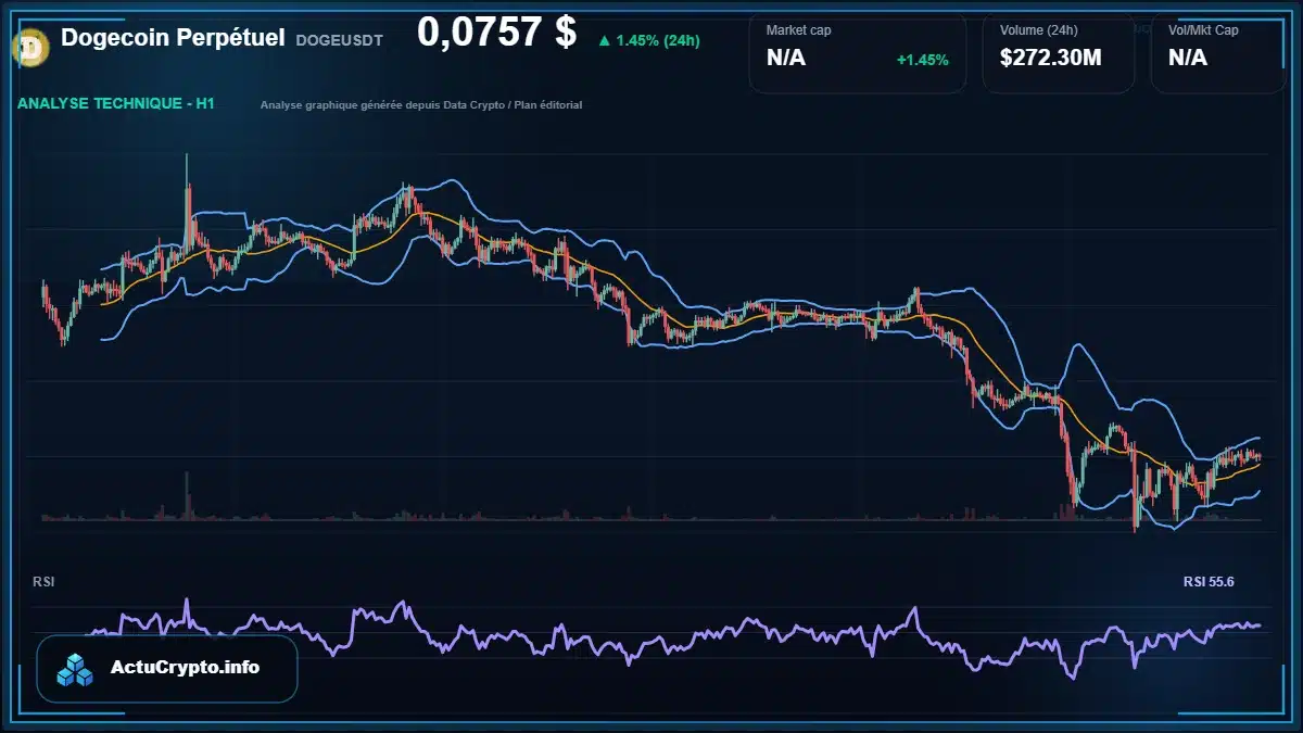 Graphique du cours Dogecoin Perpétuel à 0.08 $ Analyse technique du cours de Dogecoin Perpétuel de dogecoin à 0.08 $ aujourd'hui