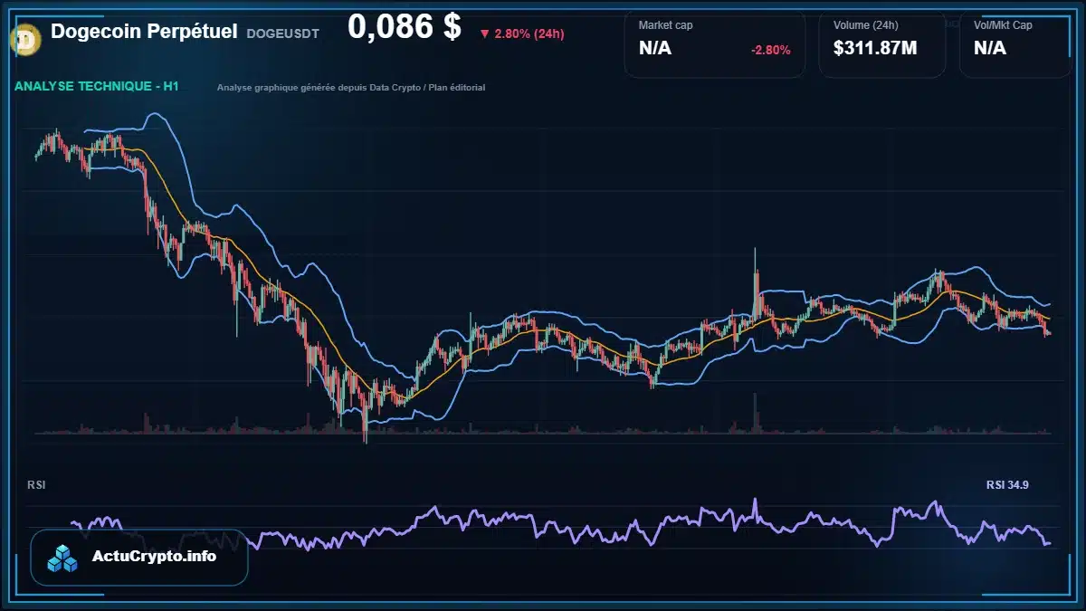 Graphique du cours Dogecoin Perpétuel à 0.09 $ Analyse technique du cours de Dogecoin Perpétuel de dogecoin à 0.09 $ aujourd'hui