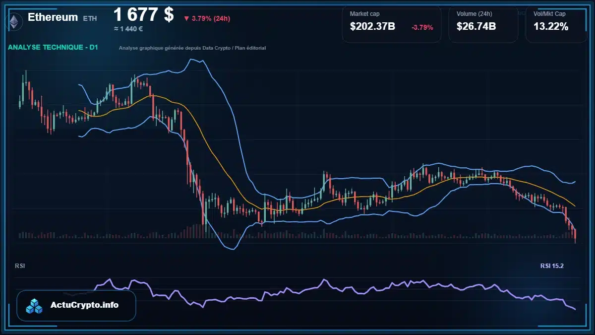 Graphique du cours Ethereum à 1677 $ Analyse technique du cours de Ethereum de ethereum à 1677 $ aujourd'hui
