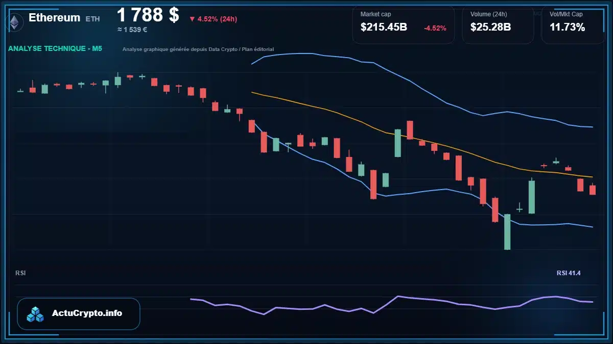 Graphique du cours Ethereum à 1788 $ Analyse technique du cours de Ethereum de ethereum à 1788 $ aujourd'hui