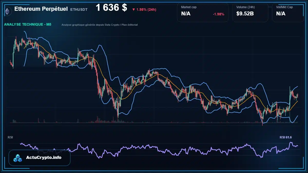 Graphique du cours Ethereum Perpétuel à 1636 $ Analyse technique du cours de Ethereum Perpétuel de ethereum à 1636 $ aujourd'hui