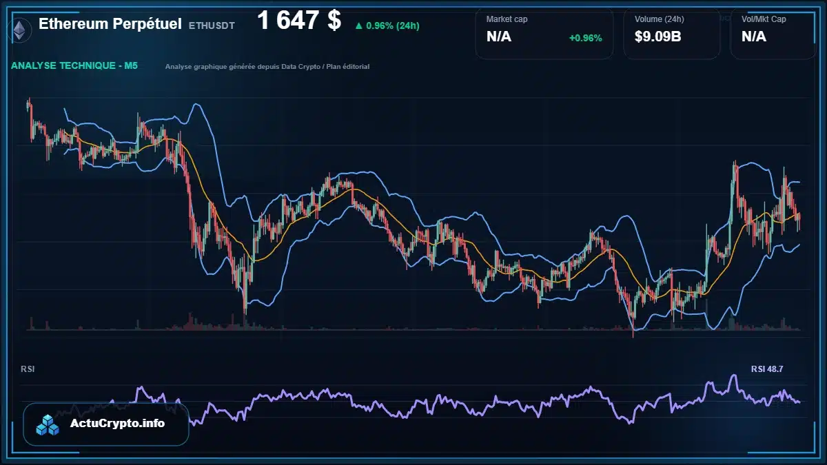 Graphique du cours Ethereum Perpétuel à 1647 $ Analyse technique du cours de Ethereum Perpétuel de ethereum à 1647 $ aujourd'hui