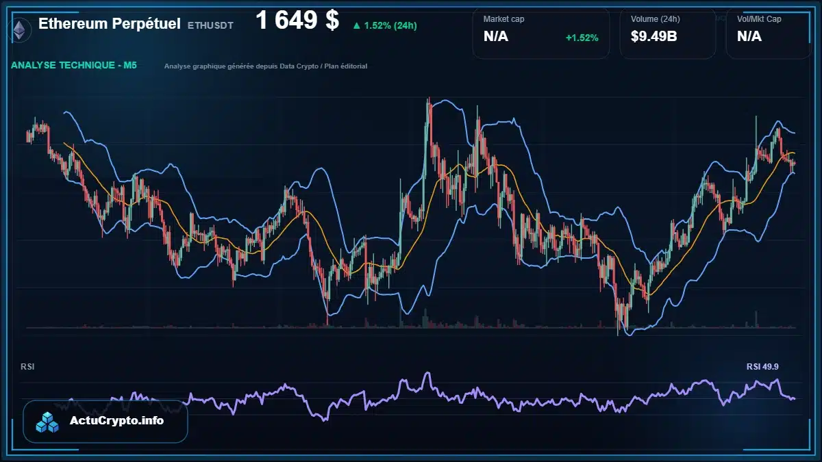 Graphique du cours Ethereum Perpétuel à 1649 $ Analyse technique du cours de Ethereum Perpétuel de ethereum à 1649 $ aujourd'hui