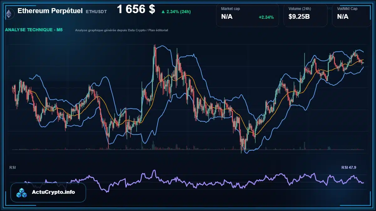 Graphique du cours Ethereum Perpétuel à 1656 $ Analyse technique du cours de Ethereum Perpétuel de ethereum à 1656 $ aujourd'hui