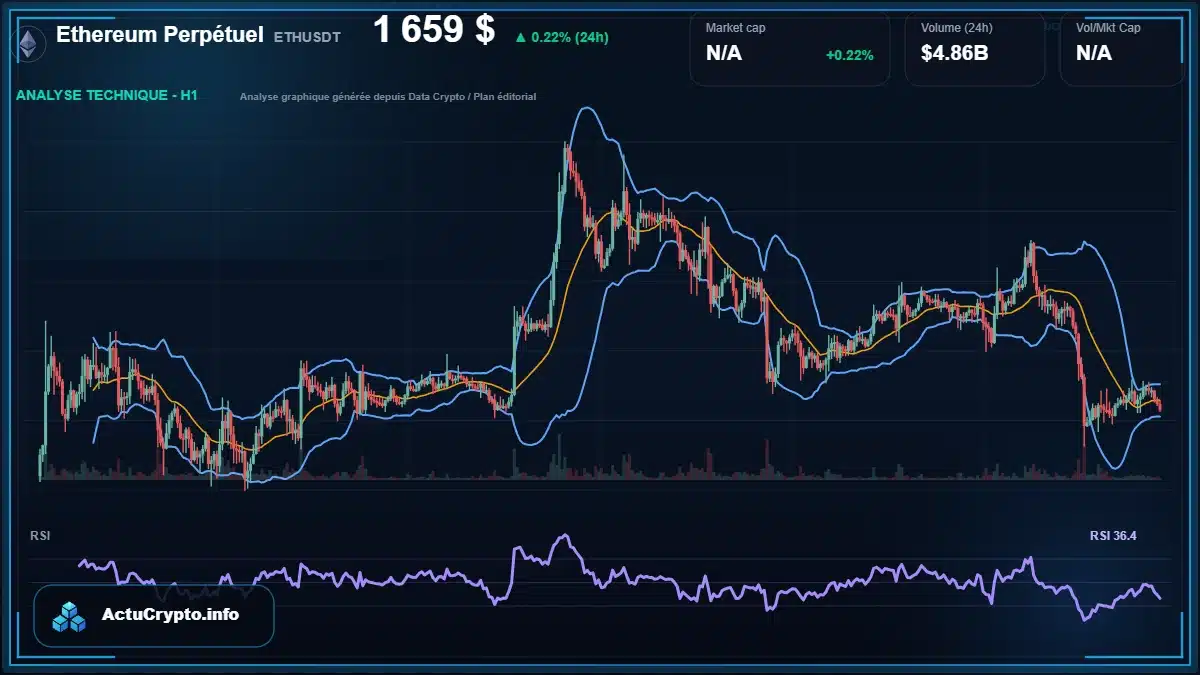 Graphique du cours Ethereum Perpétuel à 1659 $ Analyse technique du cours de Ethereum Perpétuel de ethereum à 1659 $ aujourd'hui