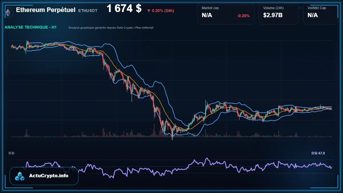 Graphique du cours Ethereum Perpétuel à 1674 $ Analyse technique du cours de Ethereum Perpétuel de ethereum à 1674 $ aujourd'hui