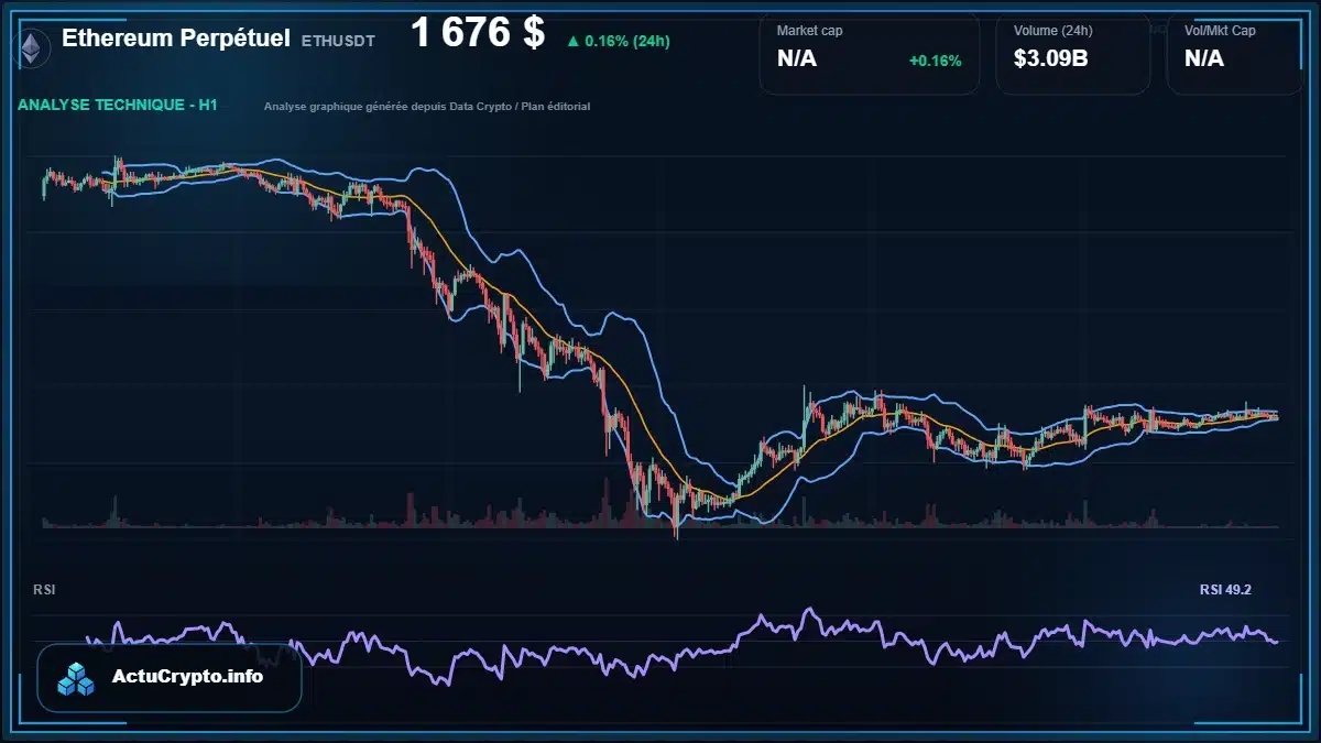 Graphique du cours Ethereum Perpétuel à 1676 $ Analyse technique du cours de Ethereum Perpétuel de ethereum à 1676 $ aujourd'hui