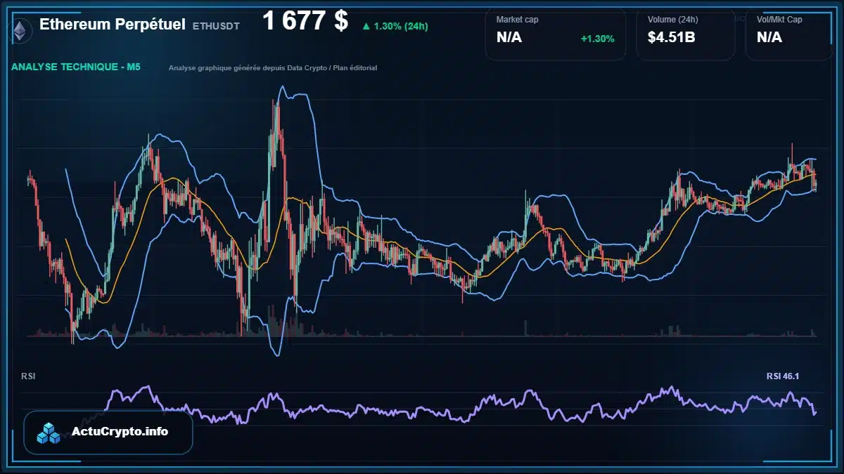 Graphique du cours Ethereum Perpétuel à 1677 $ Analyse technique du cours de Ethereum Perpétuel de ethereum à 1677 $ aujourd'hui