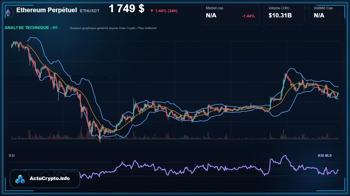 Graphique du cours Ethereum Perpétuel à 1749 $ Analyse technique du cours de Ethereum Perpétuel de ethereum à 1749 $ aujourd'hui
