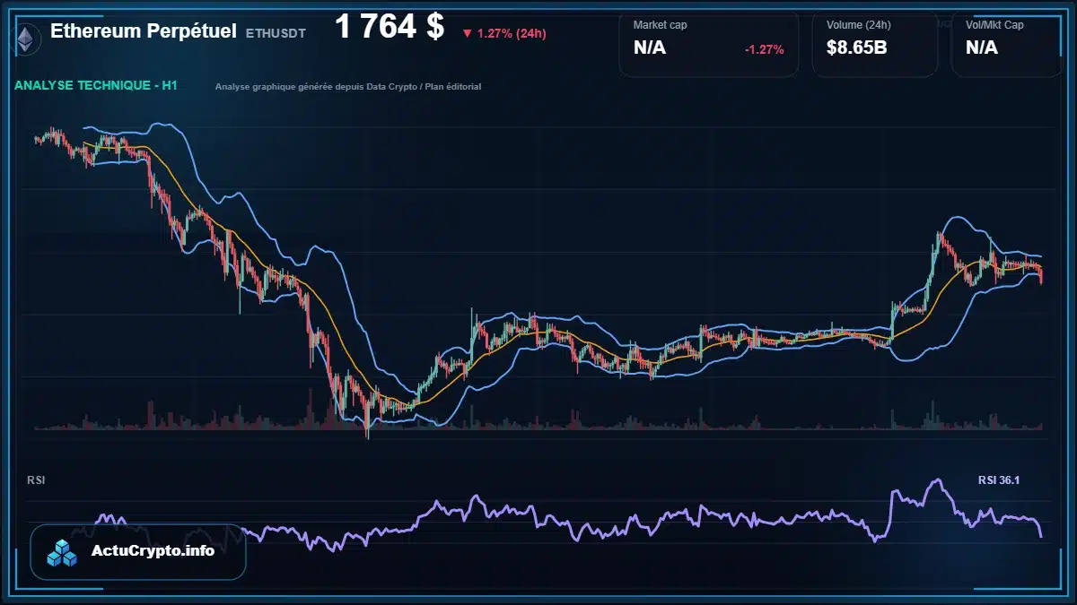 Graphique du cours Ethereum Perpétuel à 1764 $ Analyse technique du cours de Ethereum Perpétuel de ethereum à 1764 $ aujourd'hui