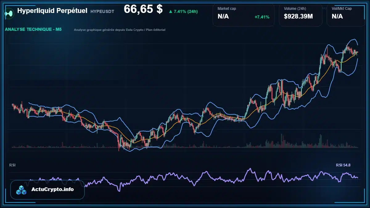 Graphique du cours Hyperliquid Perpétuel à 66.65 $ Analyse technique du cours de Hyperliquid Perpétuel de hyperliquid à 66.65 $ aujourd'hui