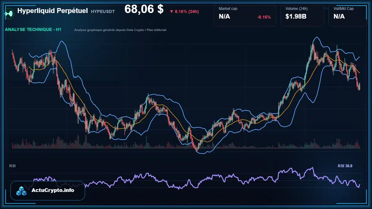 Graphique du cours Hyperliquid Perpétuel à 68.06 $ Analyse technique du cours de Hyperliquid Perpétuel de hyperliquid à 68.06 $ aujourd'hui