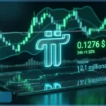 Graphique financier montrant le rebond technique du cours PI en contraste avec le XRP avant le Pi2Day
