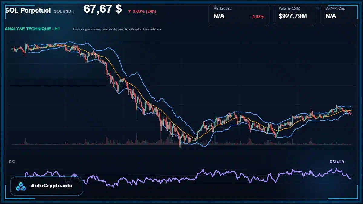 Graphique du cours SOL Perpétuel à 67.67 $ Analyse technique du cours de SOL Perpétuel de solusdt à 67.67 $ aujourd'hui