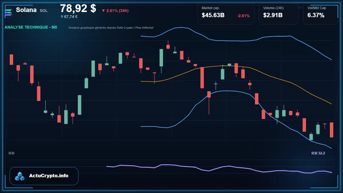 Graphique du cours Solana à 78.92 $ Analyse technique du cours de Solana de solana à 78.92 $ aujourd'hui