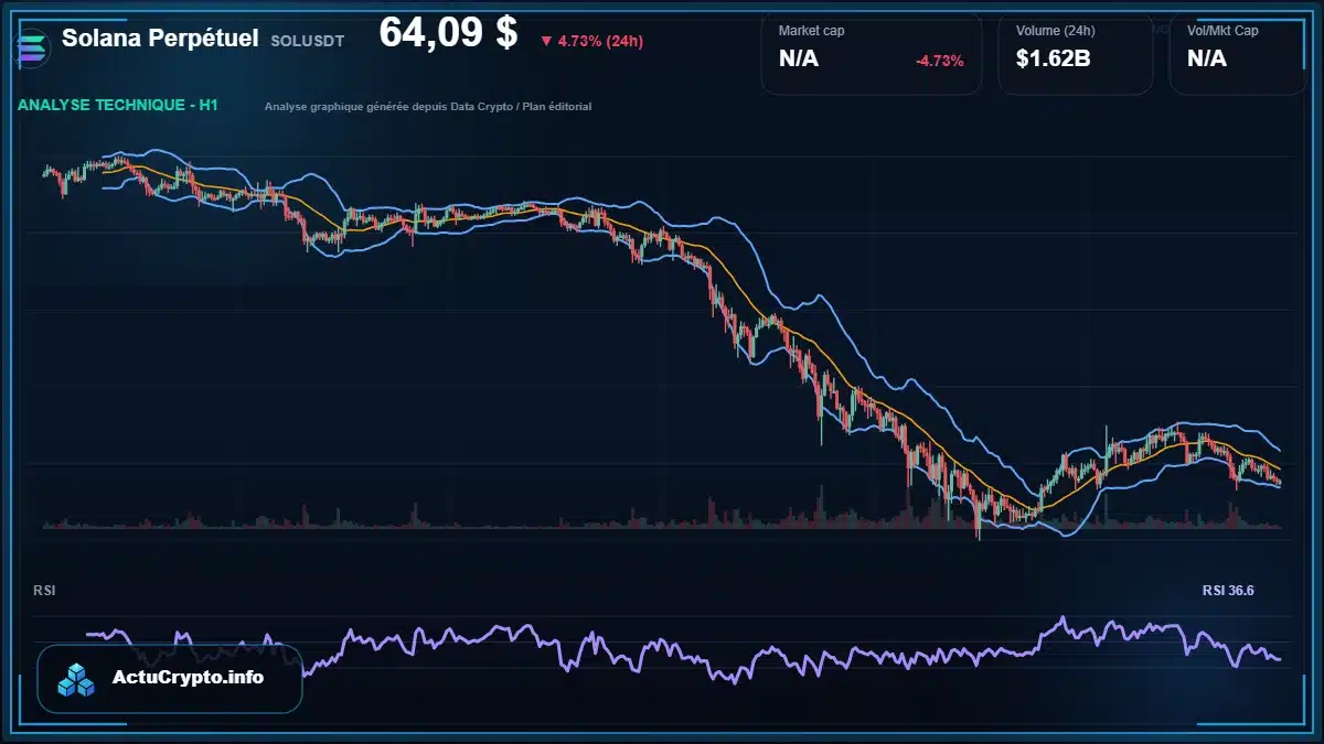 Graphique du cours Solana Perpétuel à 64.09 $ Analyse technique du cours de Solana Perpétuel de solana à 64.09 $ aujourd'hui