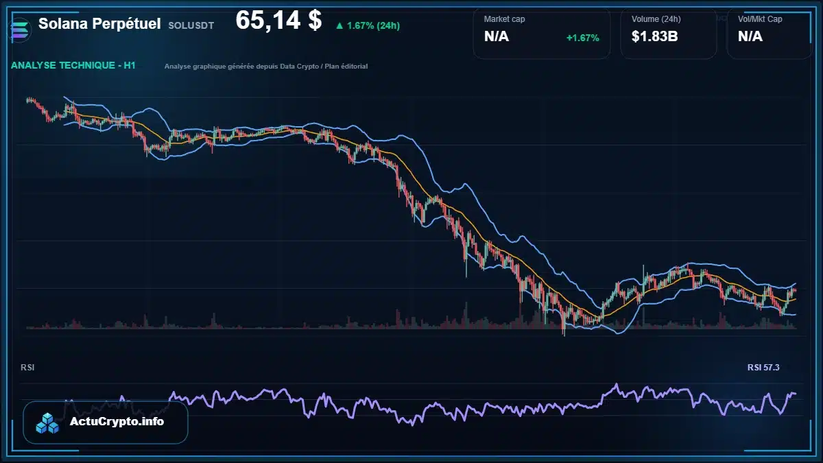 Graphique du cours Solana Perpétuel à 65.14 $ Analyse technique du cours de Solana Perpétuel de solana à 65.14 $ aujourd'hui