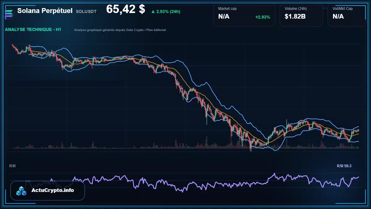 Graphique du cours Solana Perpétuel à 65.42 $ Analyse technique du cours de Solana Perpétuel de solana à 65.42 $ aujourd'hui