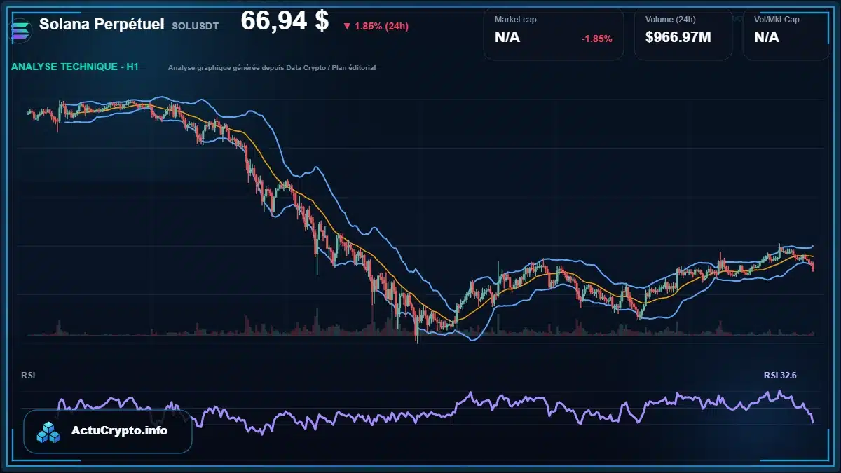 Graphique du cours Solana Perpétuel à 66.94 $ Analyse technique du cours de Solana Perpétuel de solana à 66.94 $ aujourd'hui