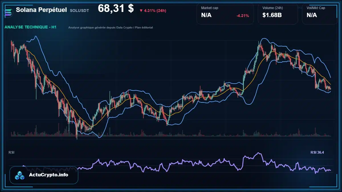 Graphique du cours Solana Perpétuel à 68.31 $ Analyse technique du cours de Solana Perpétuel de solana à 68.31 $ aujourd'hui