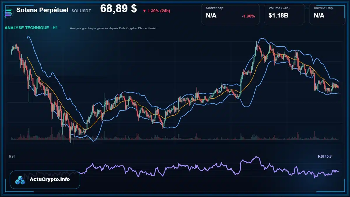 Graphique du cours Solana Perpétuel à 68.89 $ Analyse technique du cours de Solana Perpétuel de solana à 68.89 $ aujourd'hui