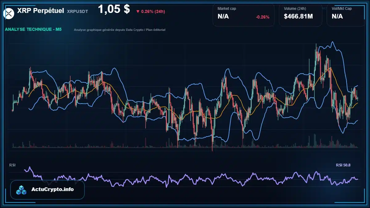 Graphique du cours XRP Perpétuel à 1.05 $ Analyse technique du cours de XRP Perpétuel de ripple à 1.05 $ aujourd'hui