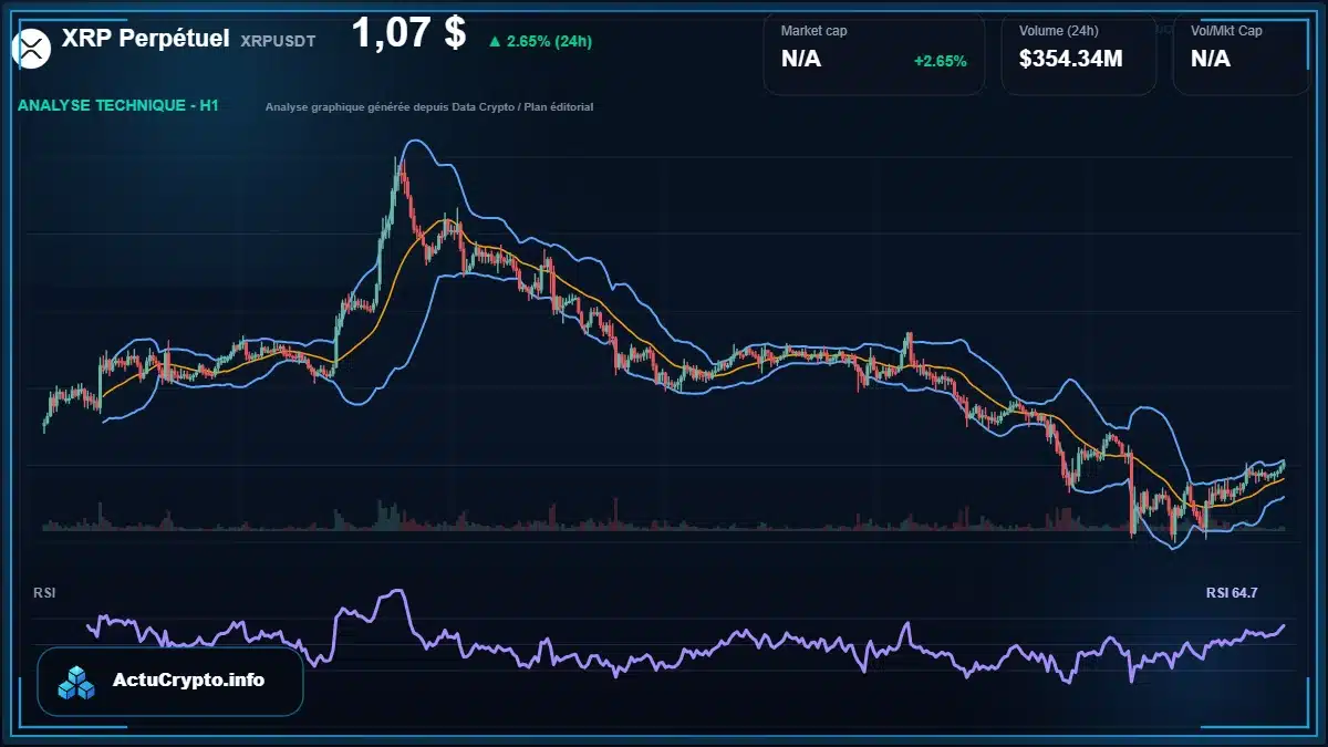 Graphique du cours XRP Perpétuel à 1.07 $ Analyse technique du cours de XRP Perpétuel de ripple à 1.07 $ aujourd'hui