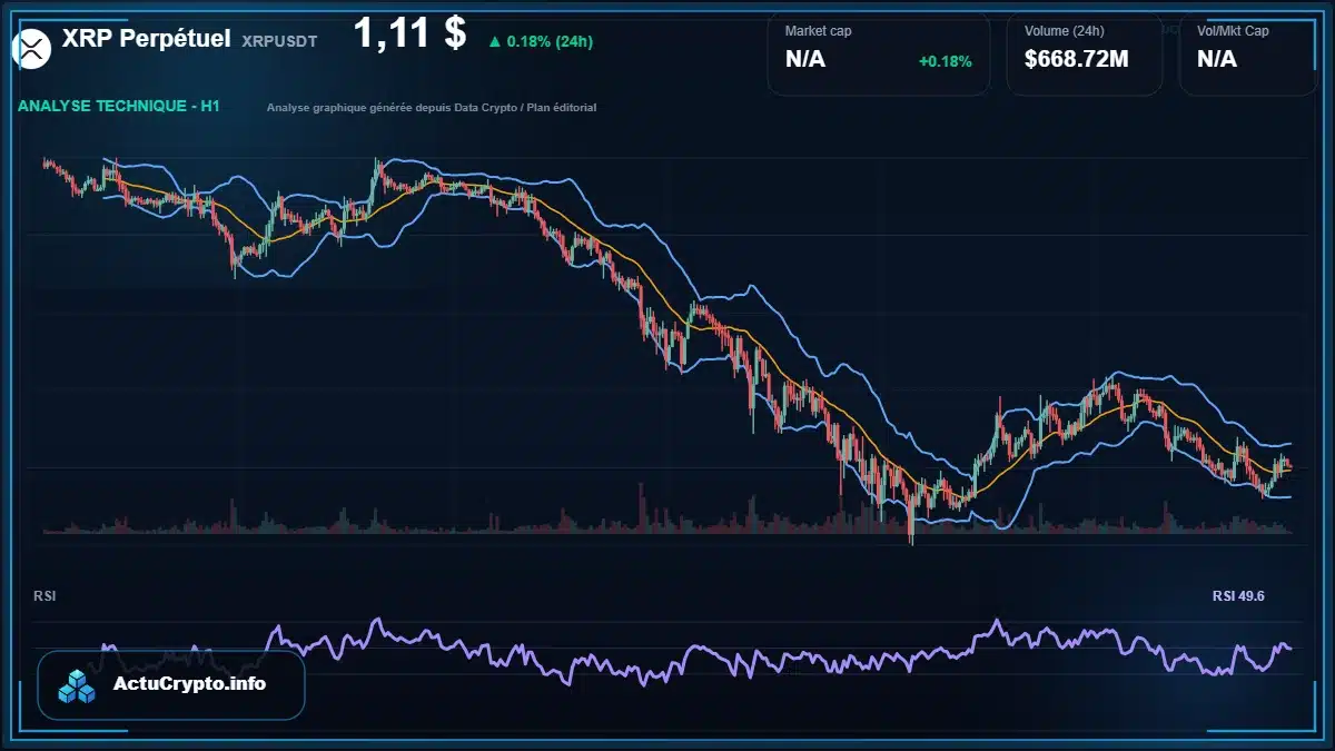Graphique du cours XRP Perpétuel à 1.11 $ Analyse technique du cours de XRP Perpétuel de ripple à 1.11 $ aujourd'hui