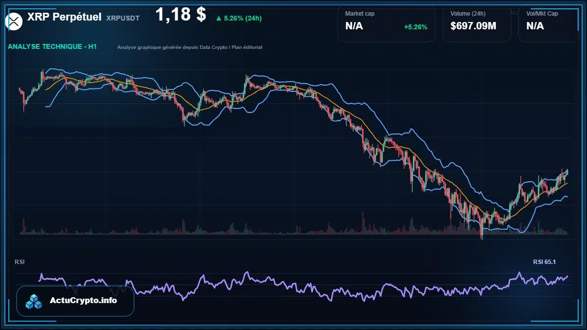 Graphique du cours XRP Perpétuel à 1.18 $ Analyse technique du cours de XRP Perpétuel de ripple à 1.18 $ aujourd'hui