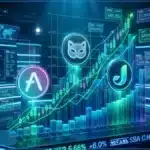 Logos 3D des protocoles crypto DeFi Aave, Jupiter et Jito