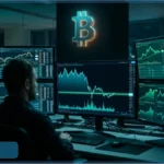 Graphiques financiers montrant les flux des ETF Bitcoin spot sur des écrans de trading.