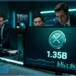 Écran affichant 1,35 milliard dans une salle de marché, illustrant le cap franchi par les ETF XRP