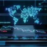 Interface numérique affichant des graphiques financiers et des données de volume illustrant la volatilité du marché crypto