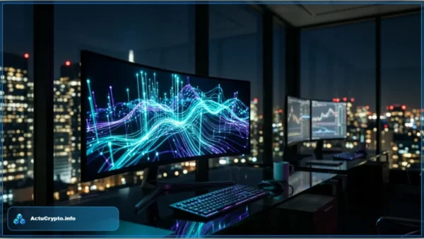 Un bureau de trading moderne affichant des données sur l'ETF Hyperliquid (HYPG) de Grayscale.