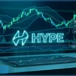 Illustration 3D du logo de la crypto Hyperliquid (HYPE) avec un graphique de marché en arrière-plan montrant une tendance haussière vers le niveau de résistance de 73 $.