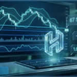 Graphique d'analyse technique de la crypto Hyperliquid montrant le prix à 67 dollars et une baisse de 7,71 %.