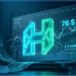 Illustration du logo Hyperliquid en 3D avec des données de marché affichant un prix de 76 dollars et une hausse de 11,41 % suite à l'approbation des ETF.