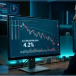 Graphiques financiers montrant la baisse du Bitcoin face à l'inflation américaine.