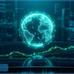 Symbole Bitcoin en néon vert sur des graphiques en chandeliers illustrant le rebond du marché crypto